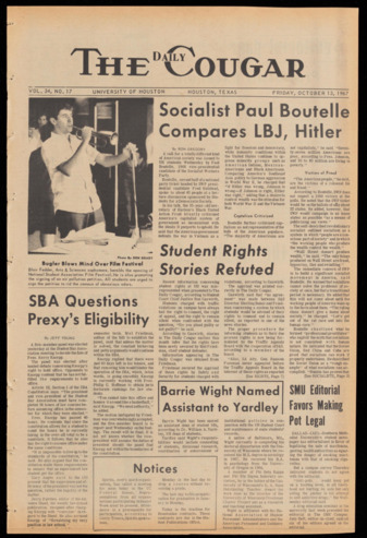 The Daily Cougar. Vol. 34, No. 17, October 13, 1967.