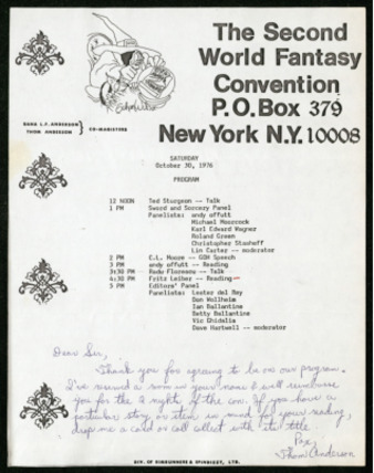 The Second World Fantasy Convention, Program with handwritten notes