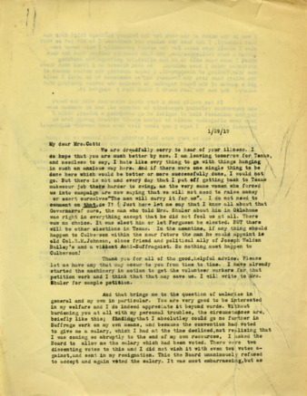 Letter to Mrs. Catt, informing the decision to donate the money back for suffrage causes