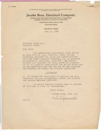 Letter from R. L. Jacobe to Fidelity Trust Co., 1926 January 6