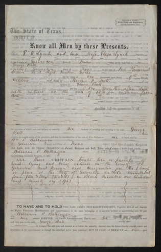 Deed transferring a parcel of land from E. A. and Eliza Lynch to William P. Ballinger