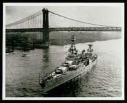 USS Houston (CA-30) passing under Brooklyn Bridge
