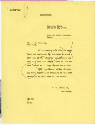 Memorandum from W. T. Sinclair to J. E. Wooding