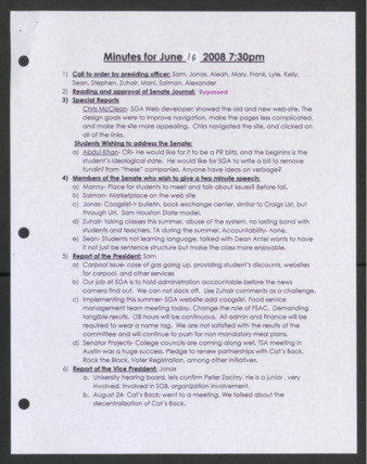Order of Business [Minutes], 8th Meeting of the 45th Administration, [July] 16, 2008