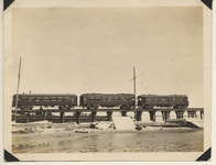 Close-up of a train crossing a temporary trestle