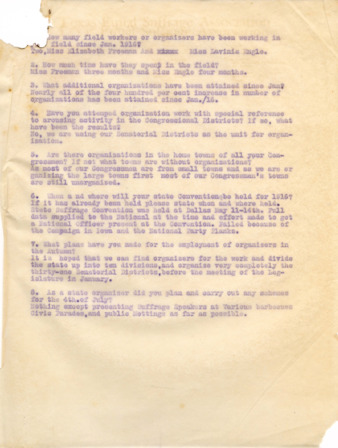 Response to the list of questions for the Texas Equal Suffrage Association 