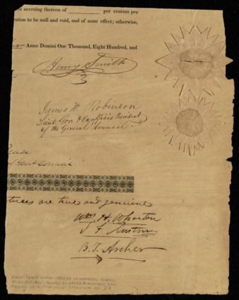 Section first Texas bond printed by Baker & Borden