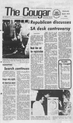 The Daily Cougar. Vol. 40, No. 73, March 29 - 31, 1974.