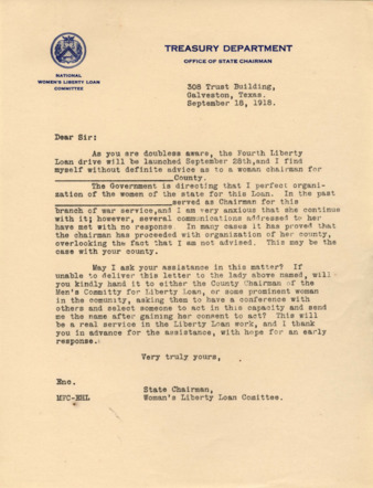 Letter about Fourth Liberty Loan Drive