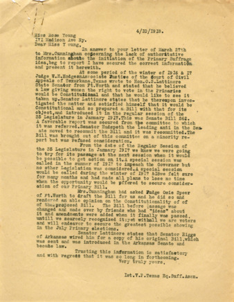 Letter from the first Vice President of the Texas Equal Suffrage Association to Miss Rose Young