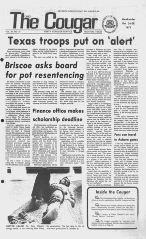 The Daily Cougar. Vol. 40, No. 32, October 26 - 28, 1973.