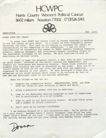 Harris County Women's Political Caucus, May 1976