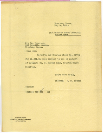 Letter from R. D. Looney to Mr. Lee Rogerson, 1931 May 9