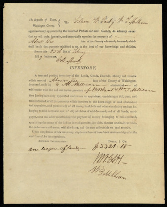 Appraiser’s inventory of the estate of Abner Lee by William W. Gant