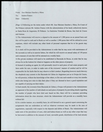 Translation of Contract between Jose Mariano Sanchez y Mora and Isidoro Franco