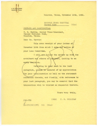 Letter from J. S. Cullinan to B. D. Harris, 1930 November 12