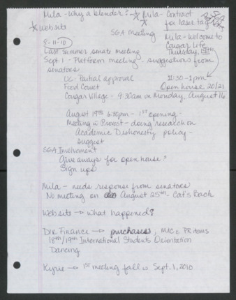 Order of Business [Minutes], 9th Meeting of the 47th Administration, August 11, 2010