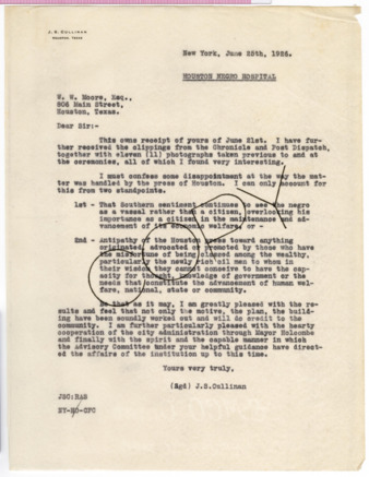 Letter from J. S. Cullinan to W. W. Moore, 1926 June 25