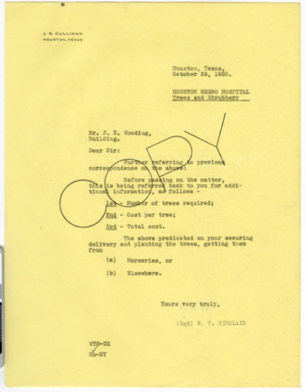 Letter from W. T. Sinclair to J. E. Wooding, 1928 October 26