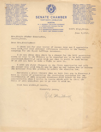 Letter from Ed Westbrook to Mrs. Minnie Fisher Cunningham