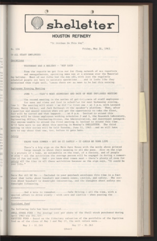 Shelletter, No. 116, May 31, 1963