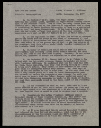 Memorandum from Clanton W. Williams, concerning desegregation