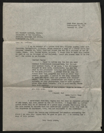 Letter from Mr. [W. L.] Fulton to Gilbert Redfern, Prisoners of War Bulletin, 1945 January 15