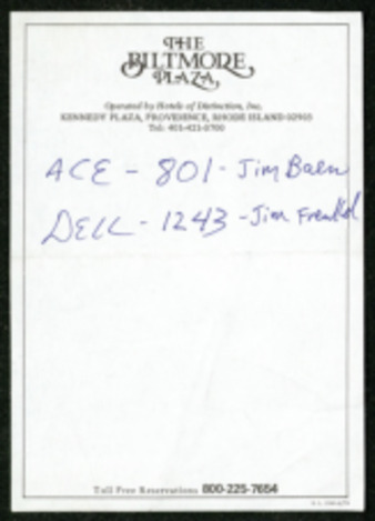 Handwritten note on Biltmore Plaza stationary