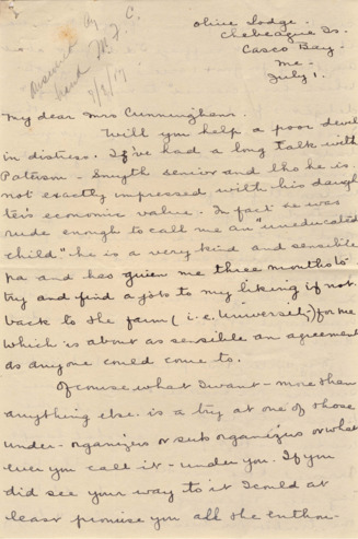 Letter from P. Jessie to Mrs. Cunningham
