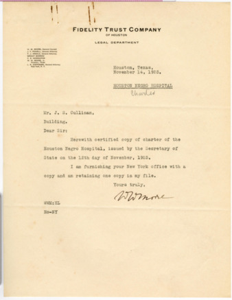 Letter from W. W. Moore to J. S. Cullinan, 1925 November 14