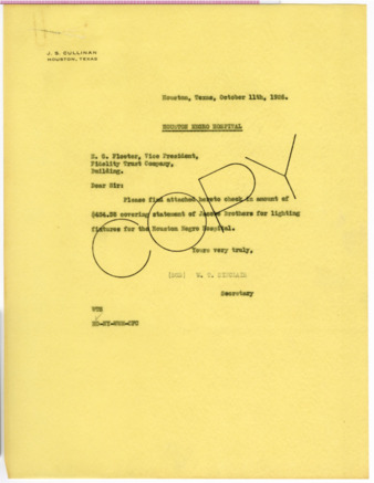 Letter from W. T. Sinclair to E. G. Floeter, 1926 October 11