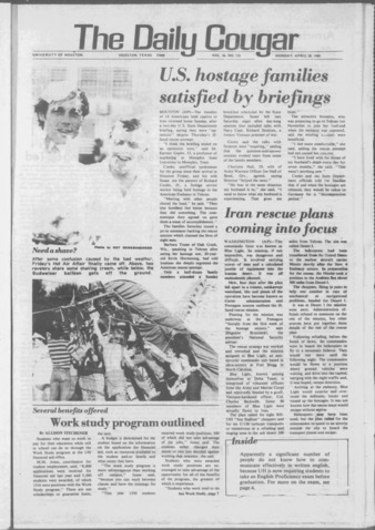 The Daily Cougar. Vol. 46, No. [135], April 28, 1980.