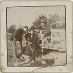 Blanche Espy Chenoweth and two men posing next to bridge