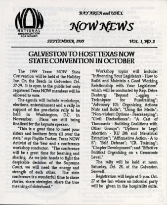 NOW News Bay Area and UHCL, Vol. 1, No. 2, September 1989