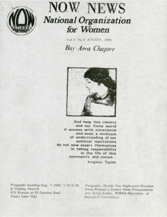 NOW News Bay Area Chapter, Vol. 8, No. 8, August 1980