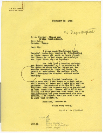 Letter from J. S. Cullinan to S. A. Starkey, 1932 February 23