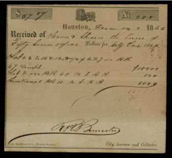 Receipt documenting that the Shearns have paid taxes on all of the lots of land they own