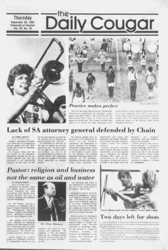 The Daily Cougar. Vol. 49, No. 18, September 30, 1982.
