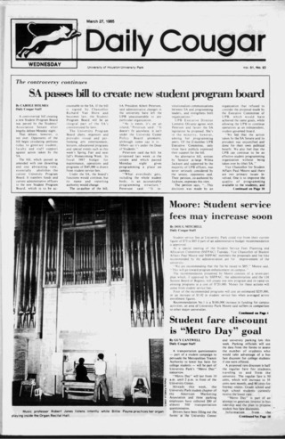 The Daily Cougar. Vol. 51, No. 93, March 27, 1985.