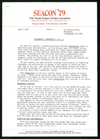 Seacon '79, Chairman's Newsletter No. 2