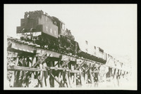 Train on wooden trestle, Burma-Thai Railway