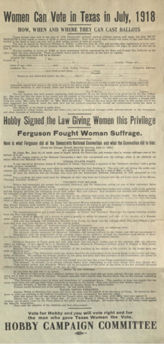 Women Can Vote in Texas in July, 1918