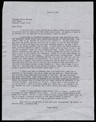 Letter from Mary F. Lopez to Felix Salazar, July 23, 1971
