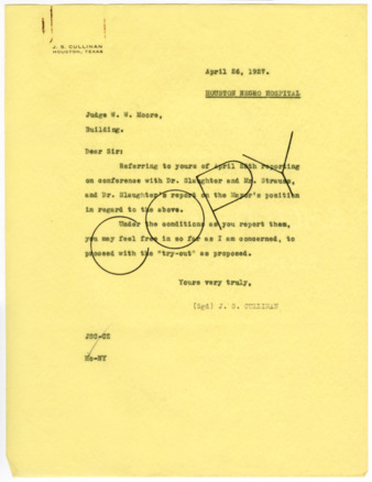 Letter from J. S. Cullinan to W. W. Moore, 1927 April 26