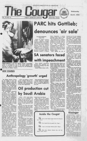 The Daily Cougar. Vol. 40, No. 34, October 31, 1973.