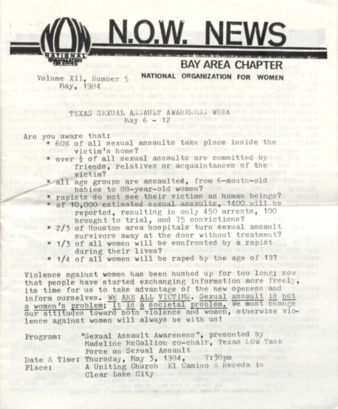 NOW News Bay Area Chapter, Vol. 12, No. 5, May 1984