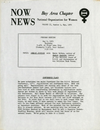 NOW News Bay Area Chapter, Vol. 2, No. 5, May 1974