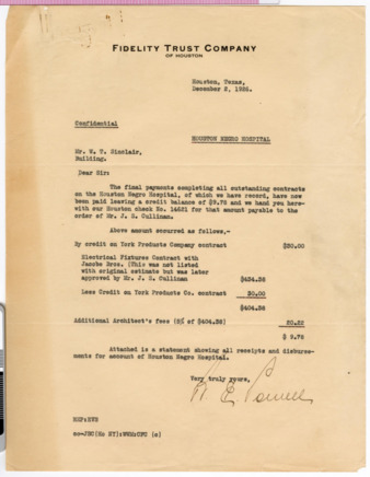 Letter from R. E. Powell to W. T. Sinclair, 1926 December 2