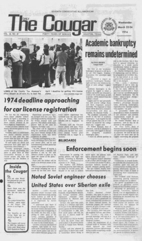 The Daily Cougar. Vol. 40, No. 69, March 22 - 24, 1974. 