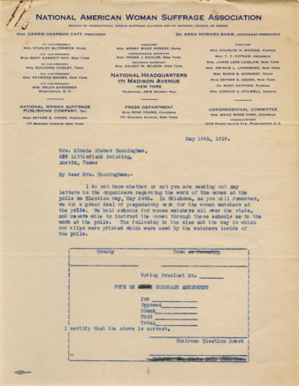 Letter from Nettie R. Shuler to Minnie Fisher Cunningham